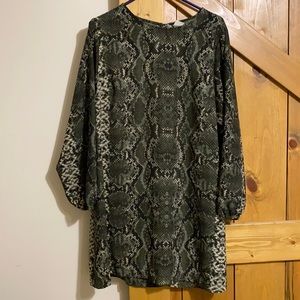Green Snakeskin Print Shift Dress